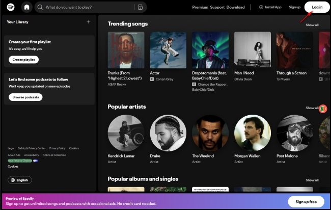 log in Spotify account