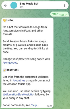 Downloading Amazon Music with Blue Music Bot