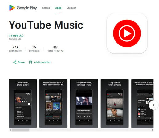 download youtube music app on google play store
