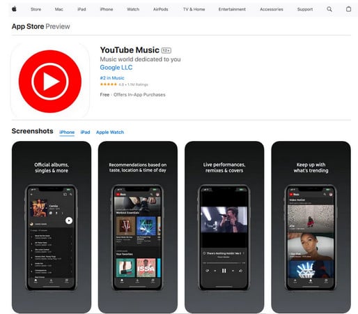 download youtube music app on Apple App Store