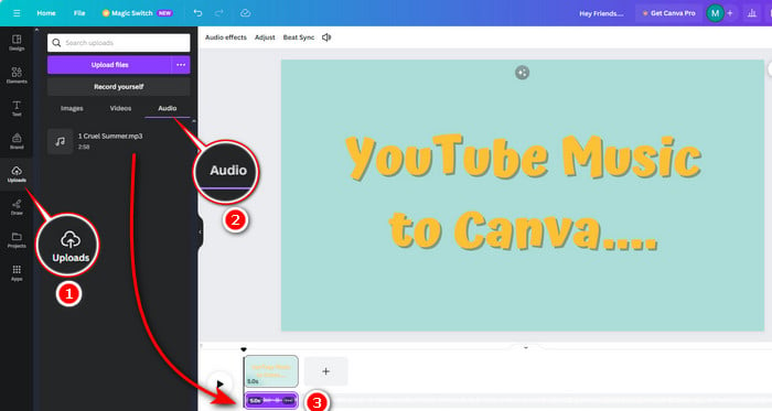 drag and drop youtube music to canva