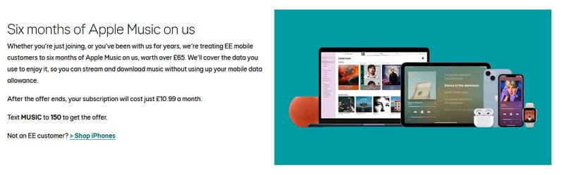 get apple music free Through EE 