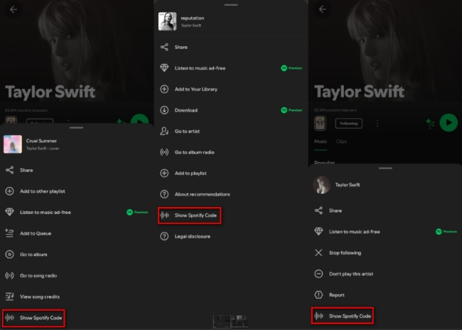 share spotify codes on the phone