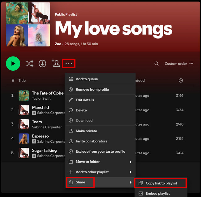 share entire liked songs collection