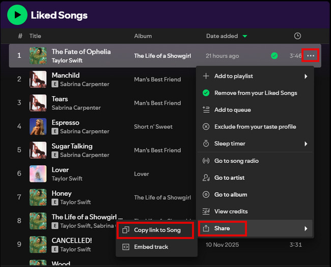 share individual spotify liked songs
