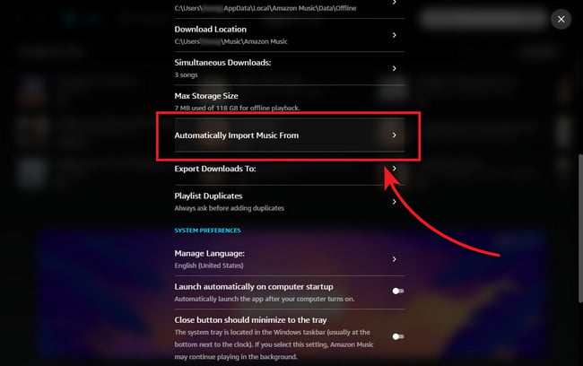 Automatically import music to amazon music