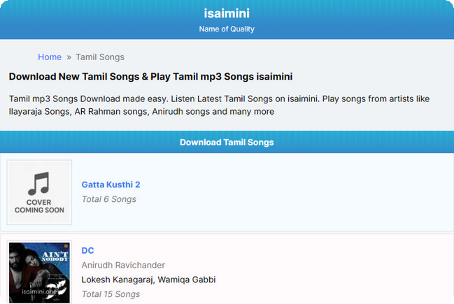 Isaimini Free Tamil MP3 Download Site