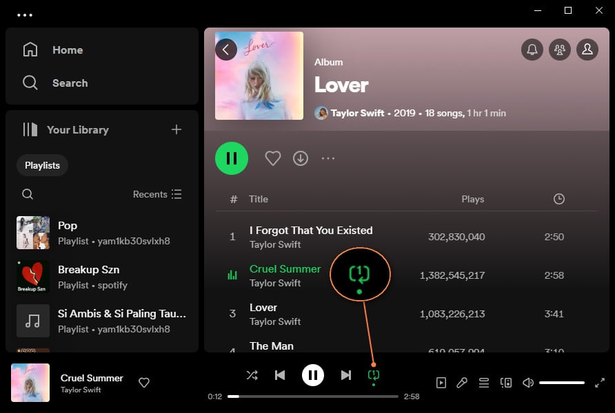 loop a song on spotify desktop 2