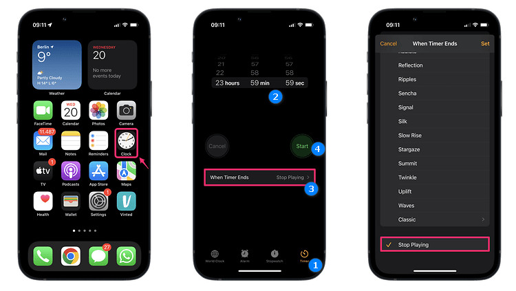 Set Apple Music Sleep Timer on iphone clock