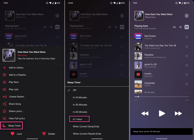 Set A Sleep Timer on Apple Music Android