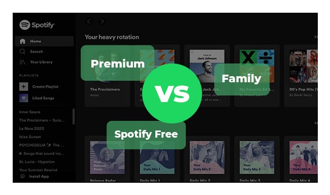 Spotify 免费版、高级版、家庭版