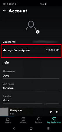 manage tidal subscription