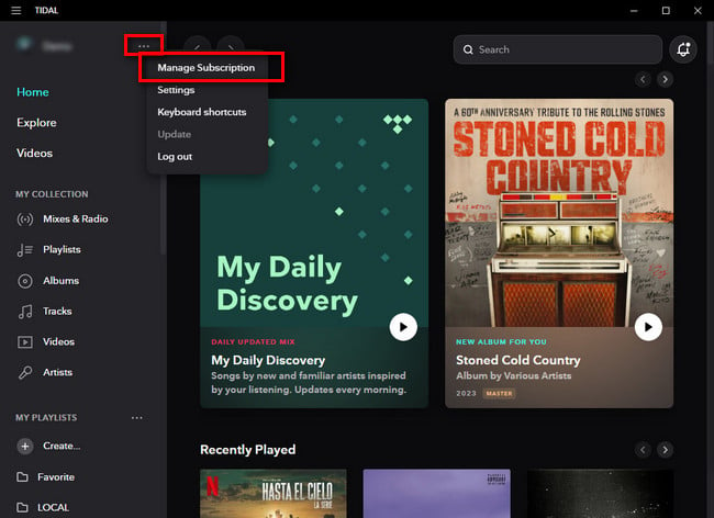 manage tidal subscription on desktop