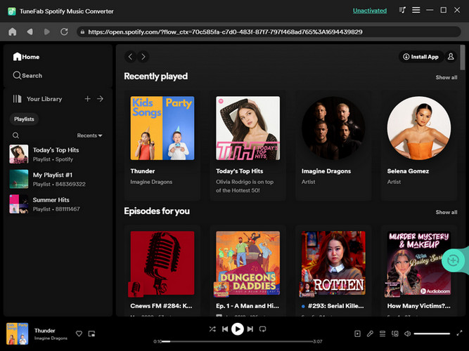 TuneFab spotify converter main interface