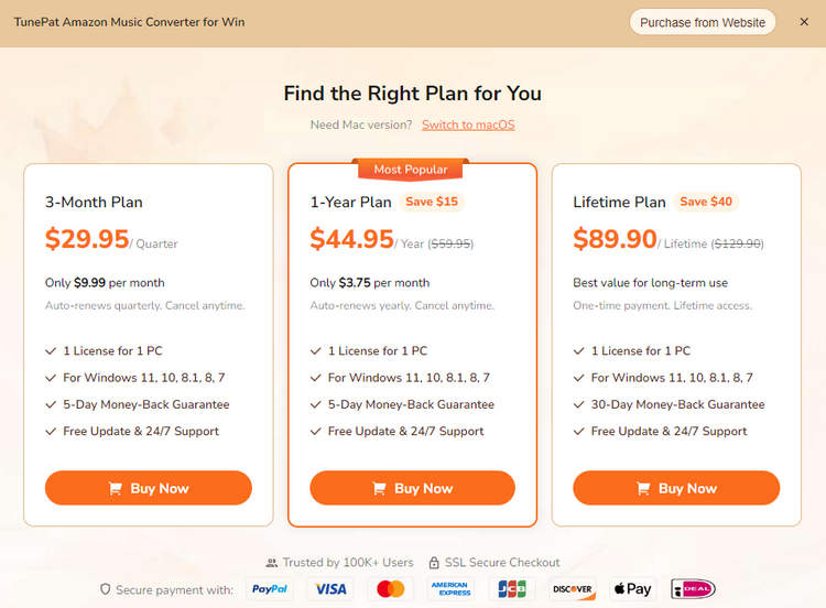 tunepat amazon music converter Pricing Plans