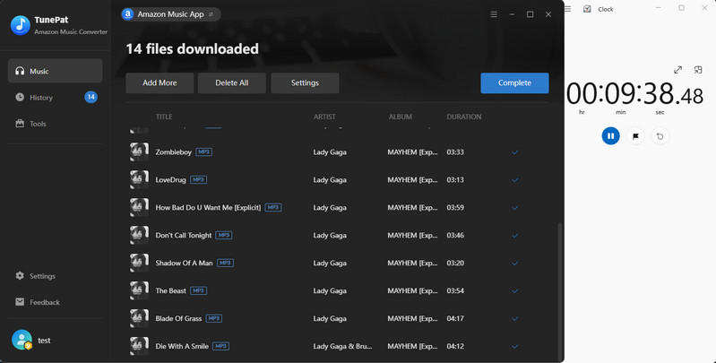TunePat Amazon Music Converter batch processing 14 songs