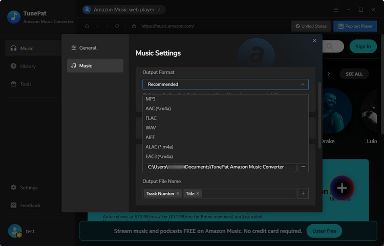 TunePat Amazon Music Converter Output format