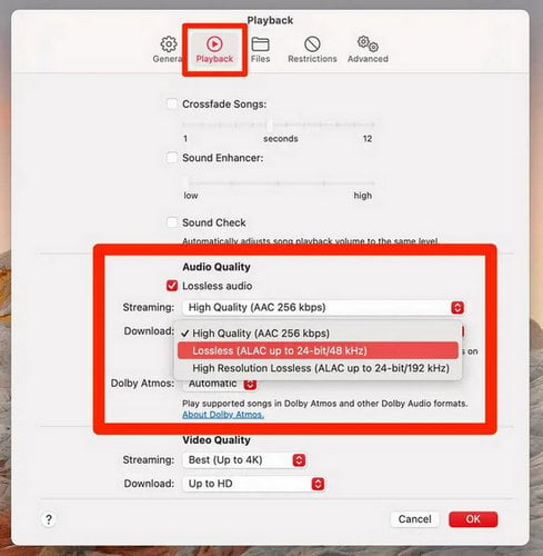 turn on audio lossless on mac