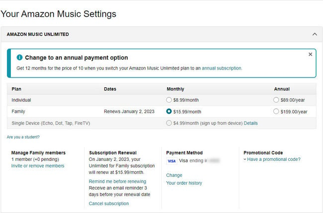 cancel amazon music unlimited on web