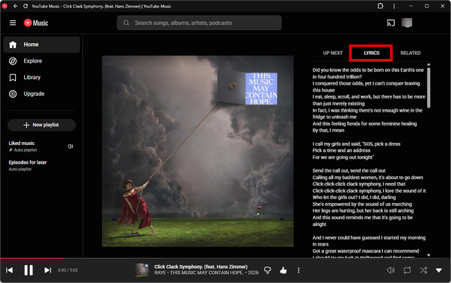 See YouTube Music Lyrics on Desktop