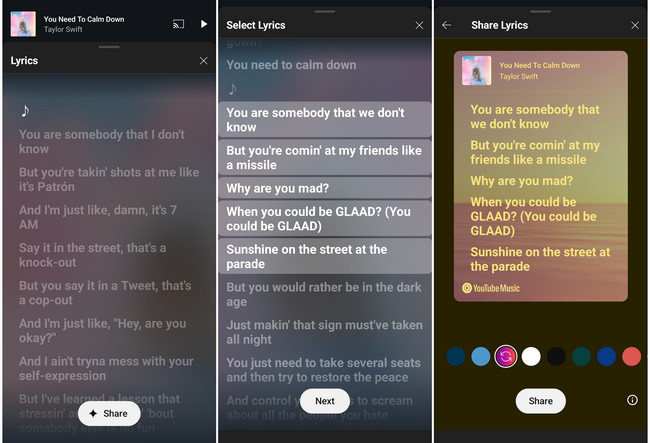 Share YouTube Music Lyrics on Mobile