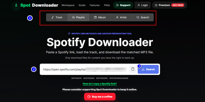 spotdownloader: input spotify link