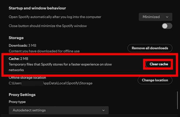 Clear Cache for Spotify Mobile App