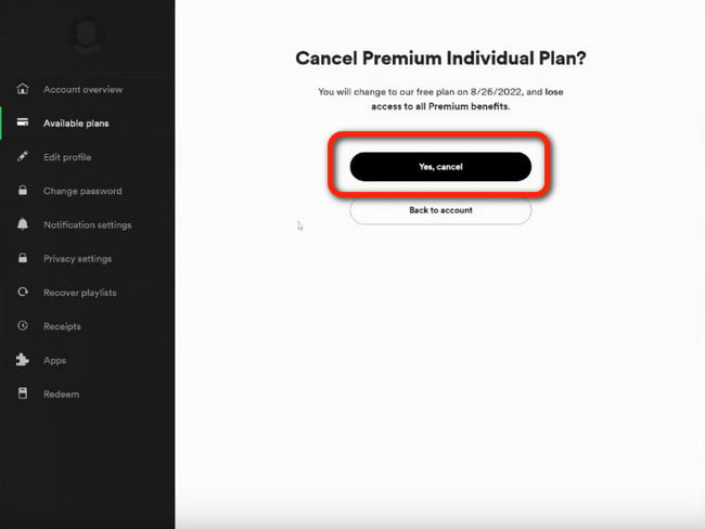 cancel spotify premium on web