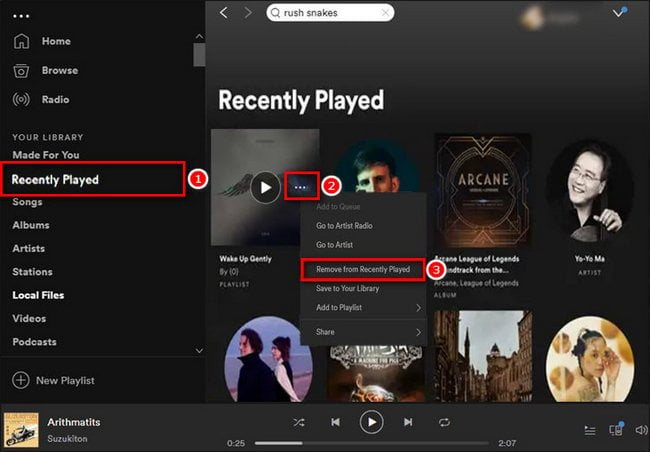remove spotify recently played on old version