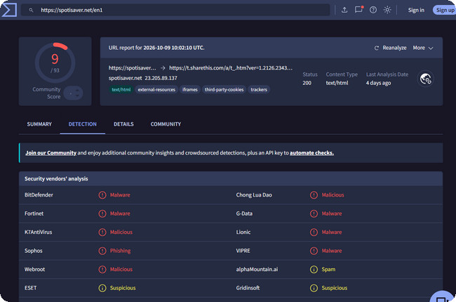 detect SpotiSaver with VirusTotal