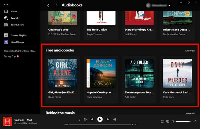 find free audiobook on spotify