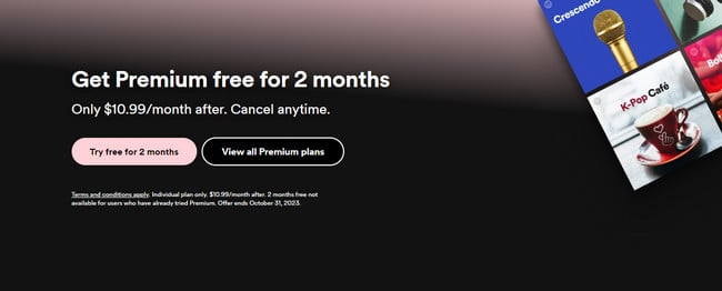 spotify premium free trial 2 months