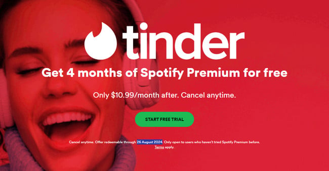 spotify premium free trial 3 months on Tinder
