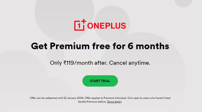 Get 6-Month Spotify Premium Free Trial with ONEPLUS