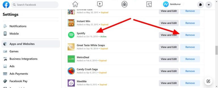 remove Spotify from Facebook