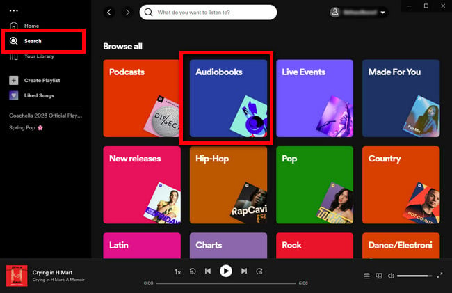 search audiobook on spotify