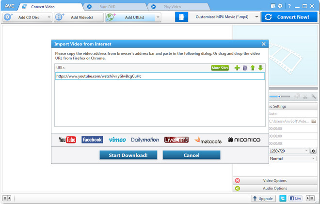 Add URL to Any Video Converter Free