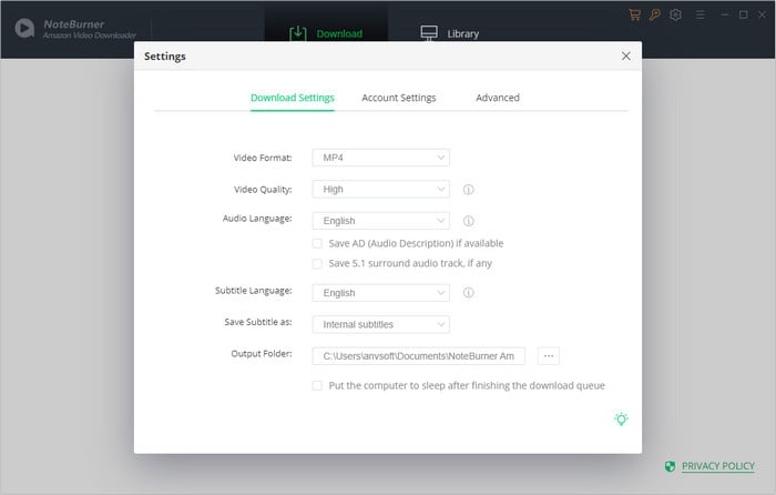 customize output settings