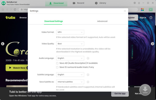 settings for tubi