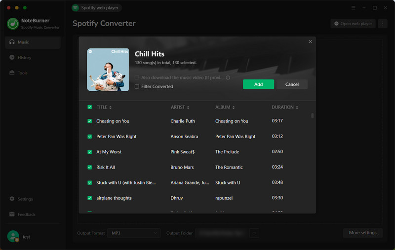 Add Spotify songs to NoteBurner