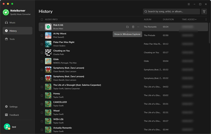 Find converted songs in History
