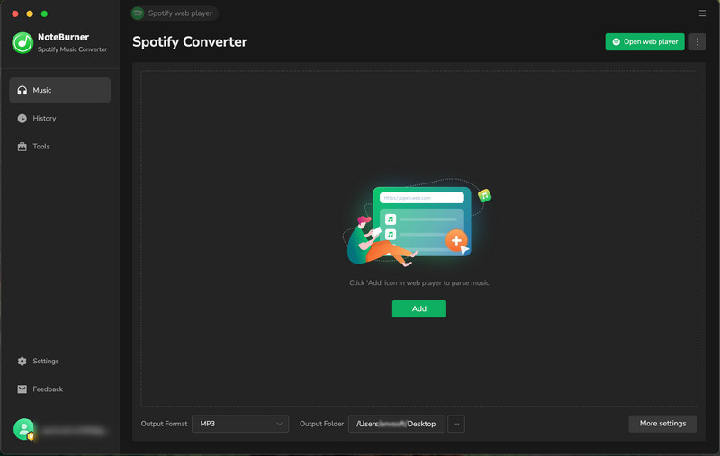 NoteBurner Spotify Music Converter main interface