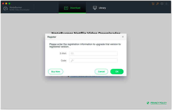 Register NoteBurner Netflix Video Downloader for Mac