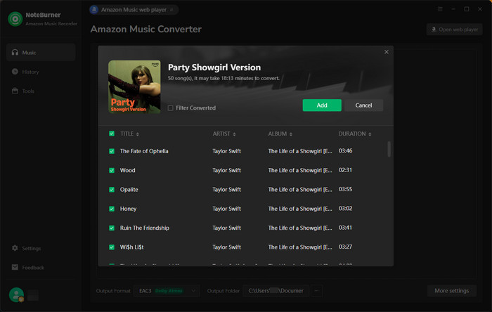 load amazon music songs to noteburner