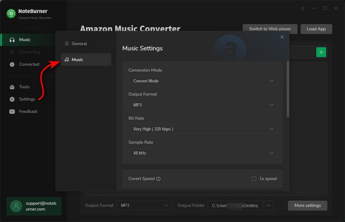 choose mp3 output format for amazon music