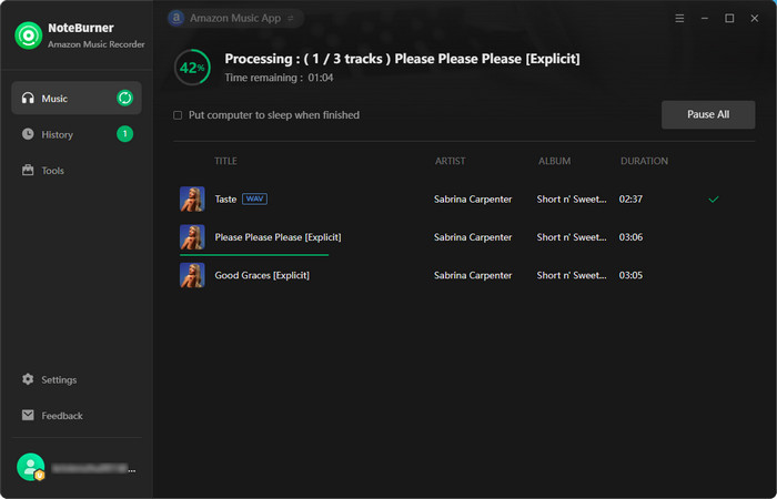 Convert Amazon Music songs to WAV files with NoteBurner