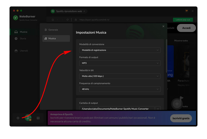 scegli il formato di output