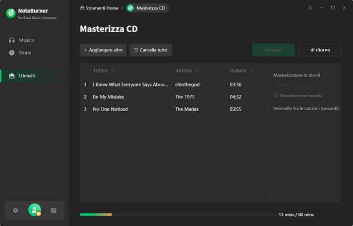 masterizzare youtube music su cd con noteburner