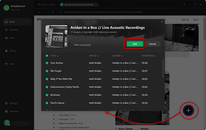 add Bandcamp music NoteBurner