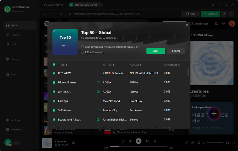 Add Files to NoteBurner Music One